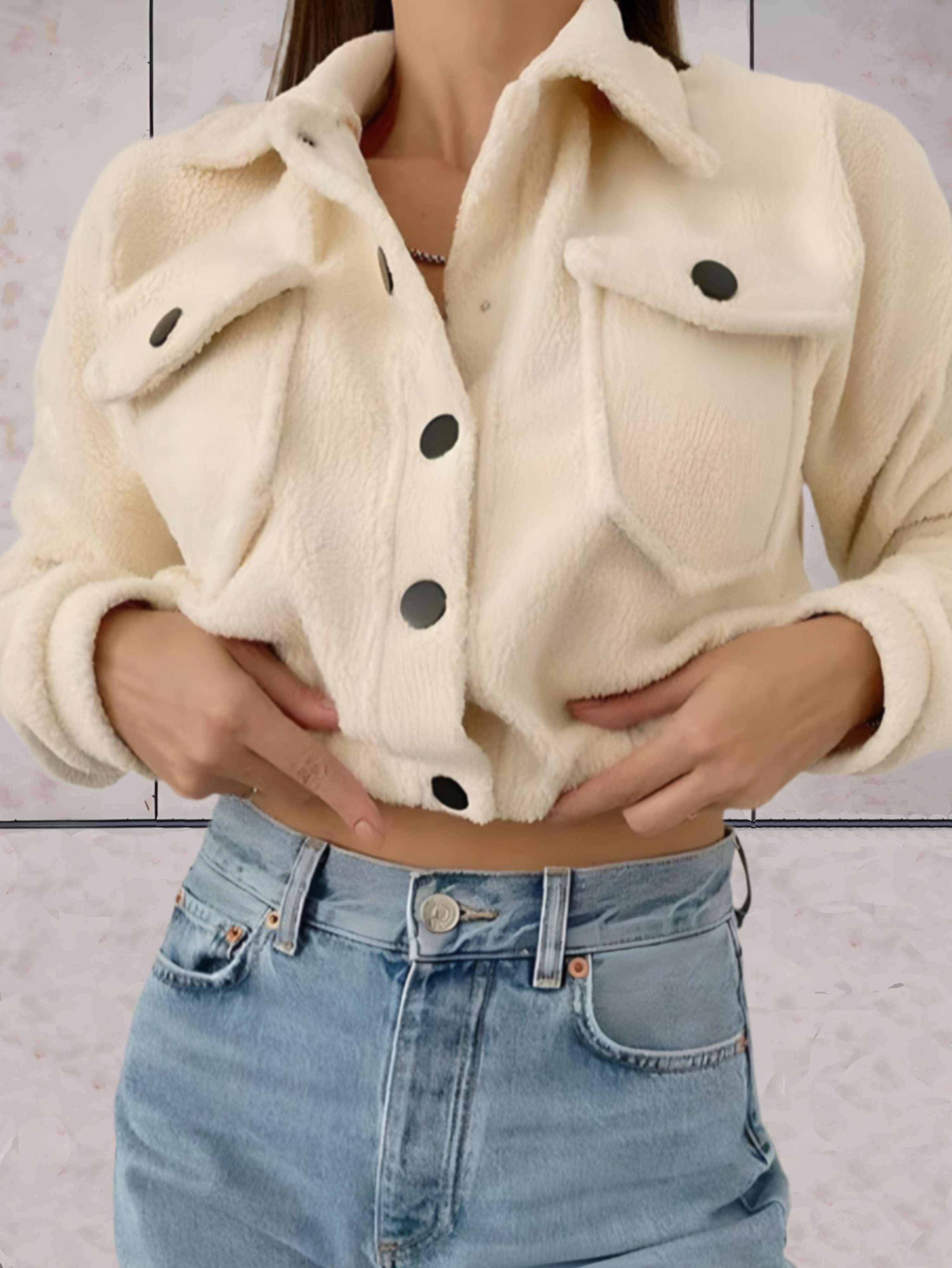 Yassie - Kurze Jacke mit Polokragen, Brusttaschen und Knopfleiste