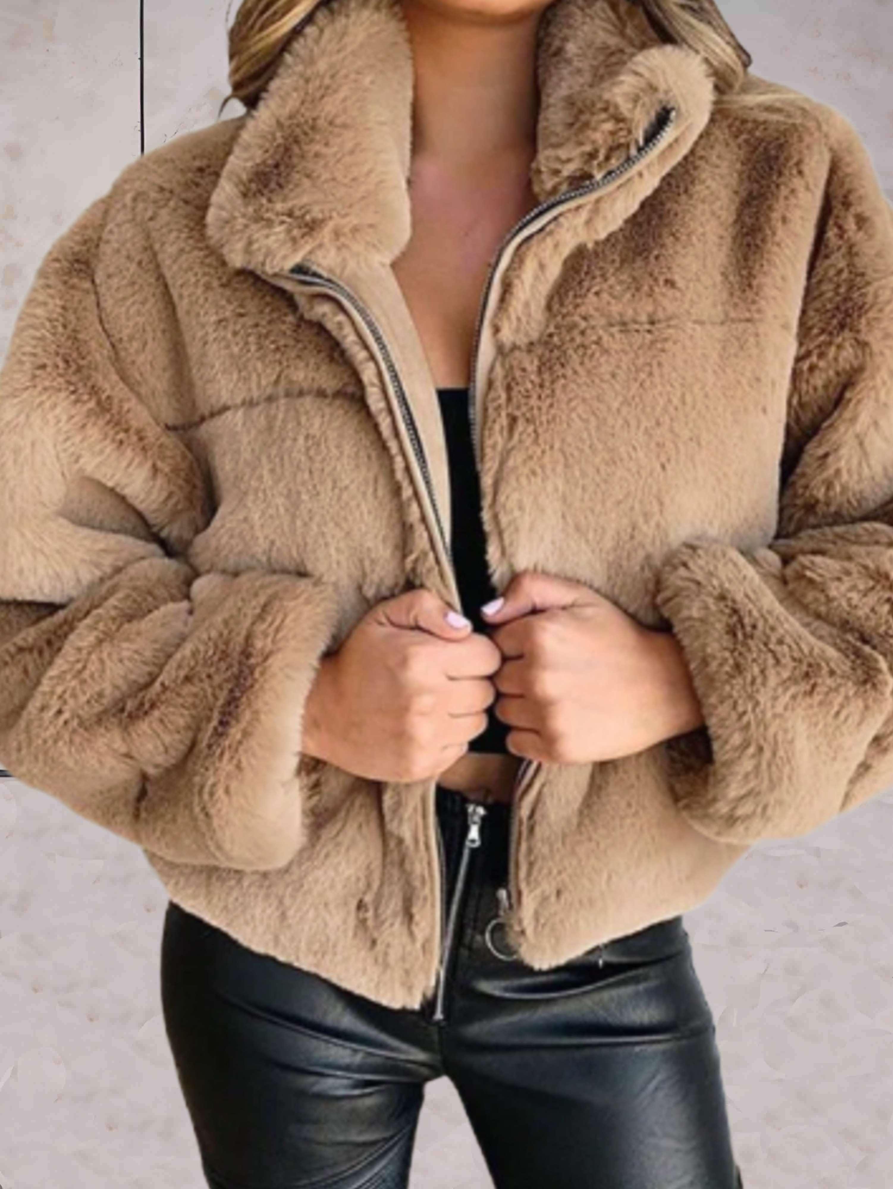 CozyFaux – Warme und kuschelige Kunstpelzjacke mit Reißverschluss