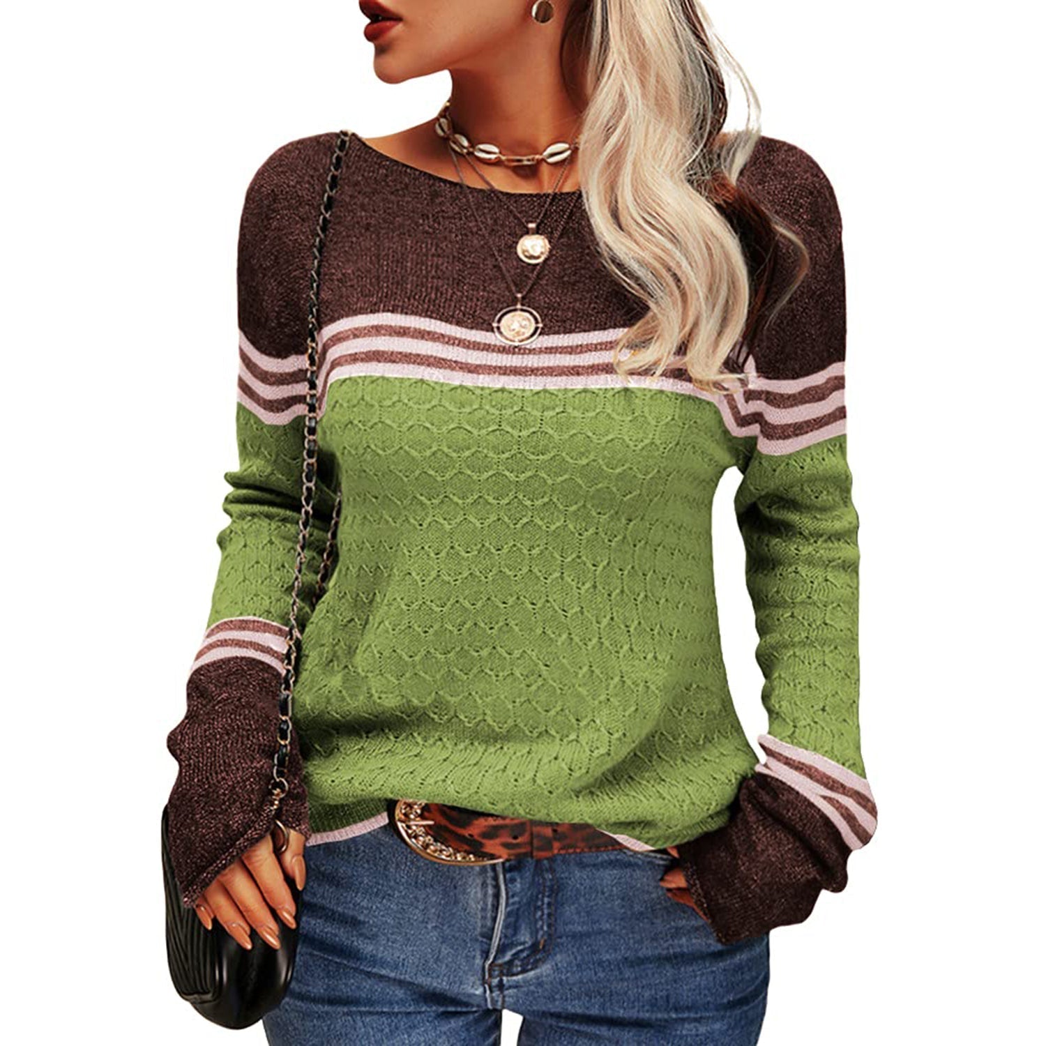 Rizel | Damen Modischer Streifen-Pullover