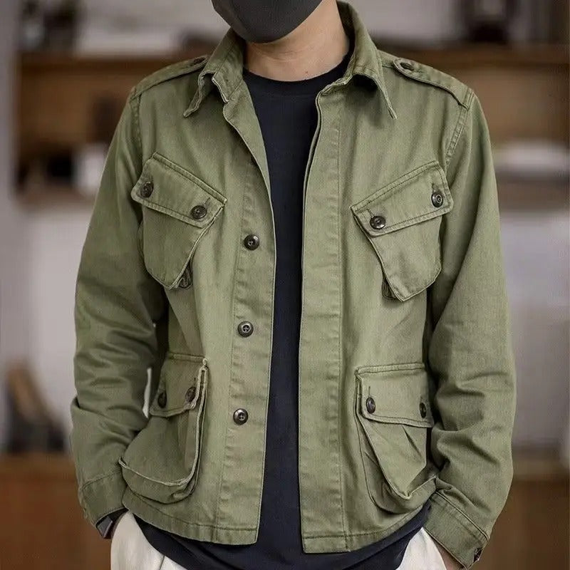 Charles Jacke - Lässige grüne Militärjacke mit mehreren Taschen für Männer