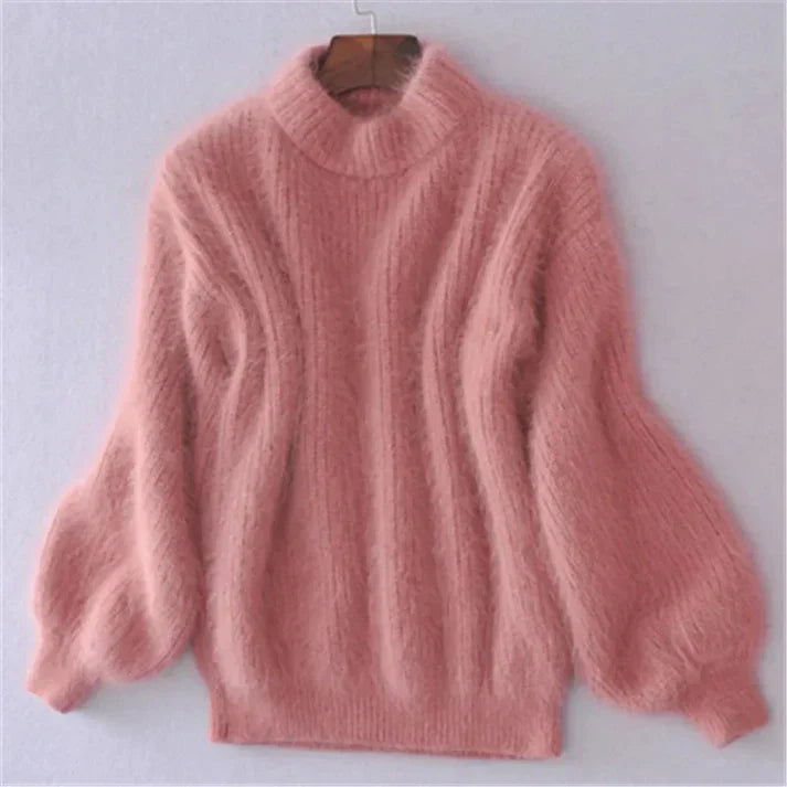Taylor - Lockerer strickpullover in volltonfarbe – vintage-angora-pullover