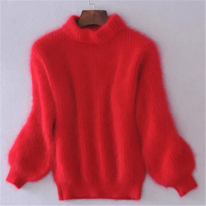 Taylor - Lockerer strickpullover in volltonfarbe – vintage-angora-pullover