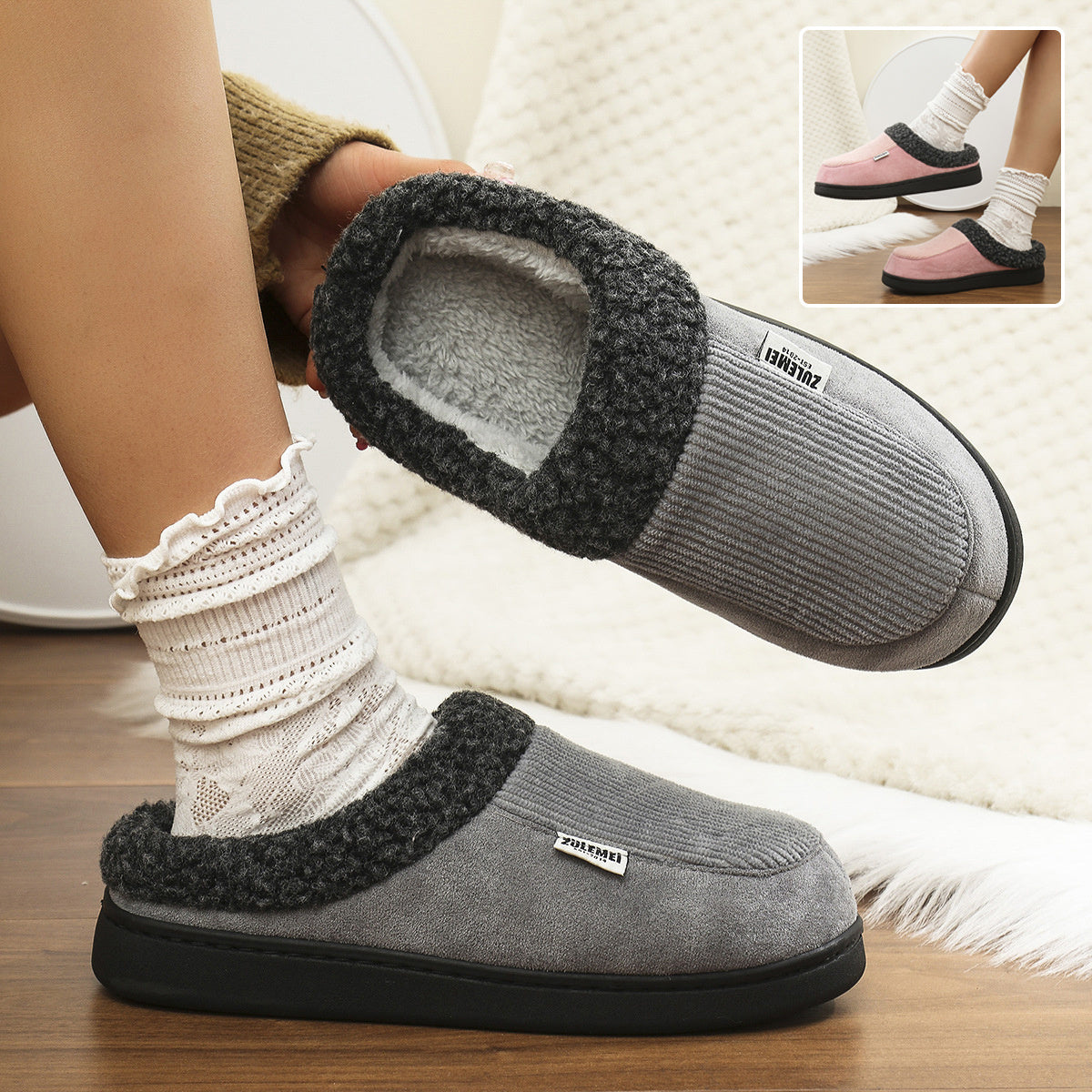 Unisex warme Winterhausschuhe aus Baumwolle