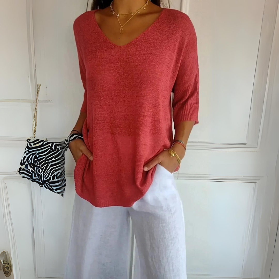 Casey - Lässiger V-Ausschnitt-Pullover für Damen