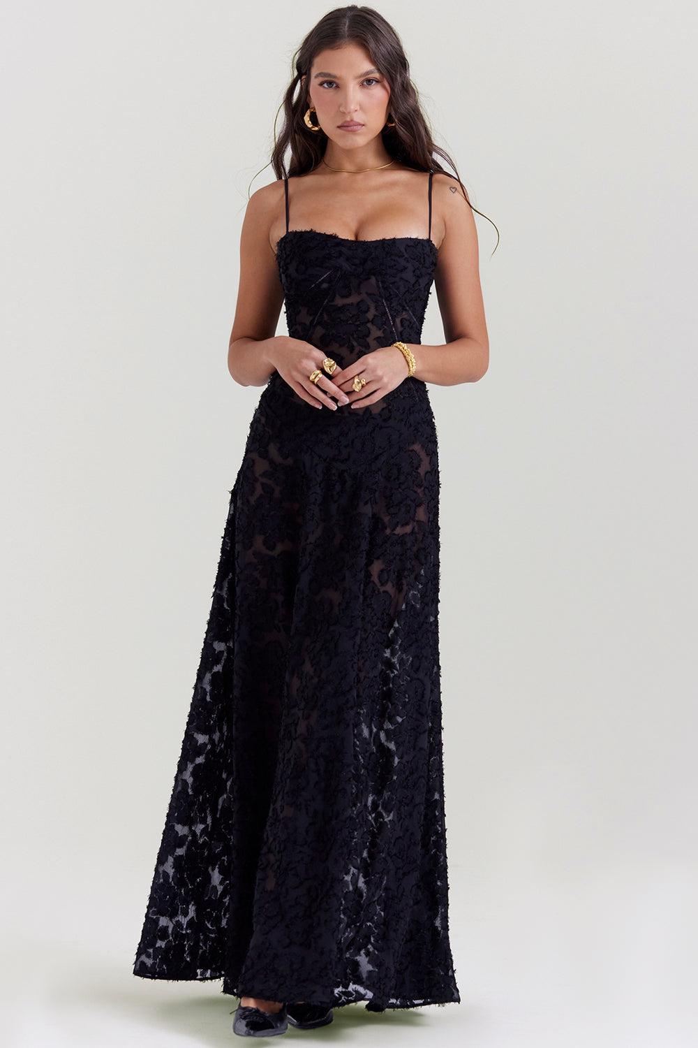 Sabine | Cremefarbenes Vintage Maxikleid