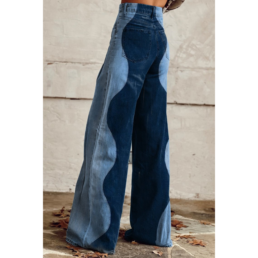 Clementine | Damen Lässiges Zweifarbig Hose | Weites Bein