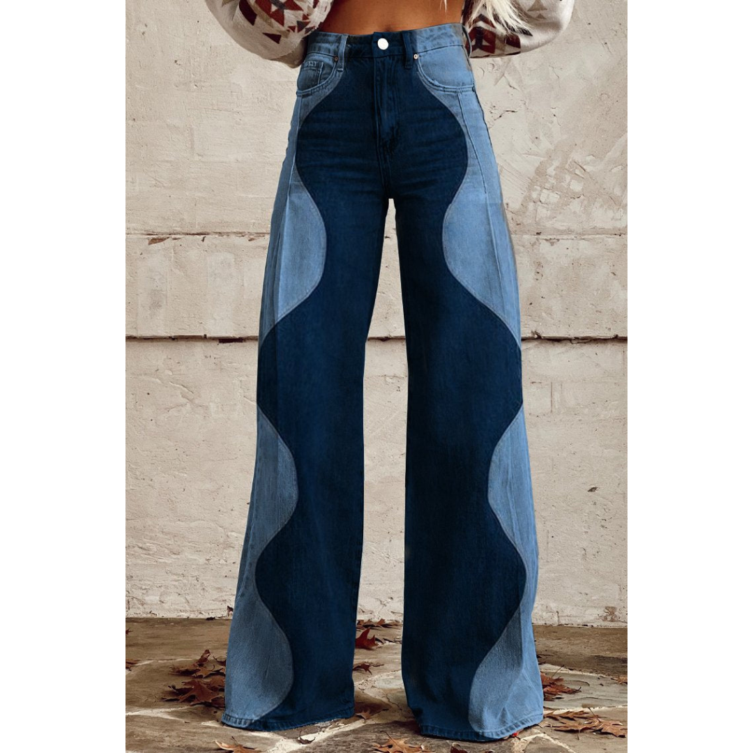 Clementine | Damen Lässiges Zweifarbig Hose | Weites Bein