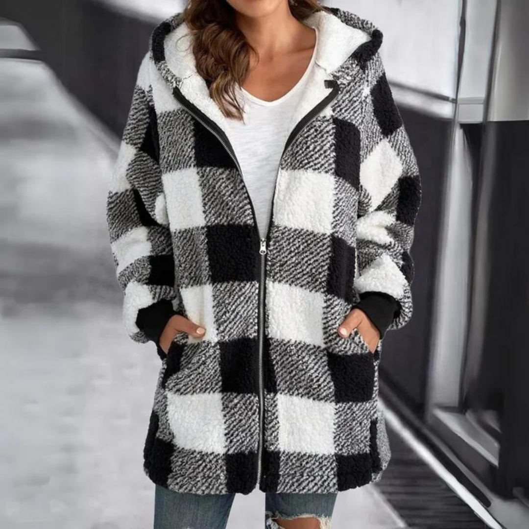 Naya | Damen Karierte Kapuze Jacke | Übergroße