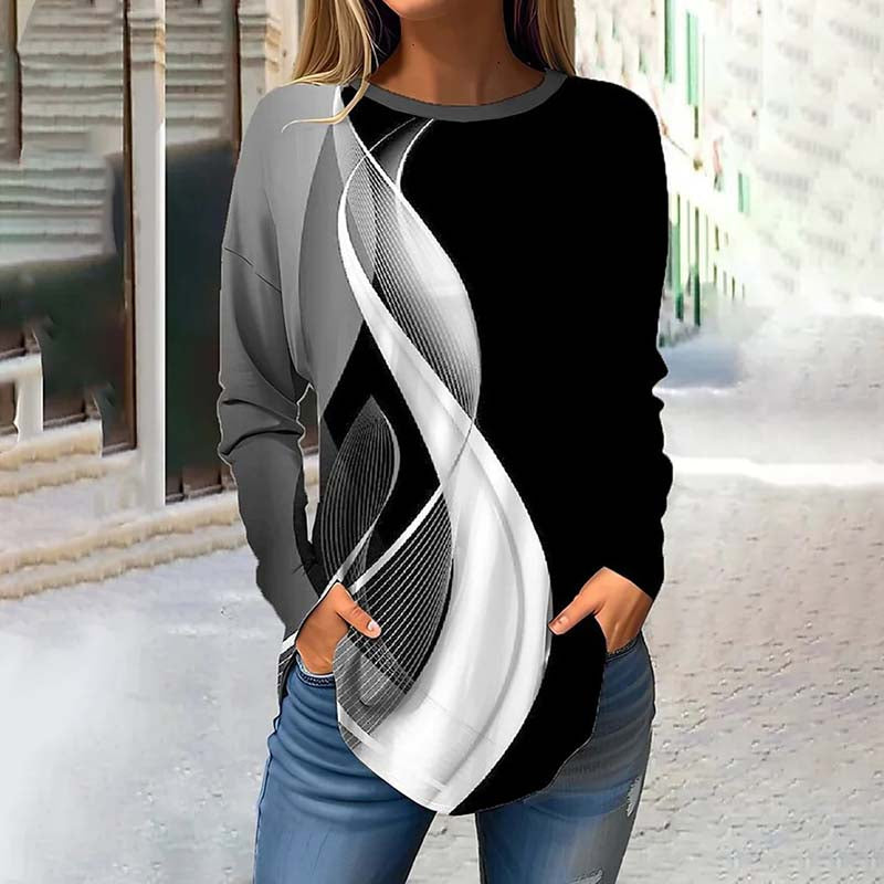 Aria | Damen Lässiges Langärmeliges T-Shirt | Bedruckt