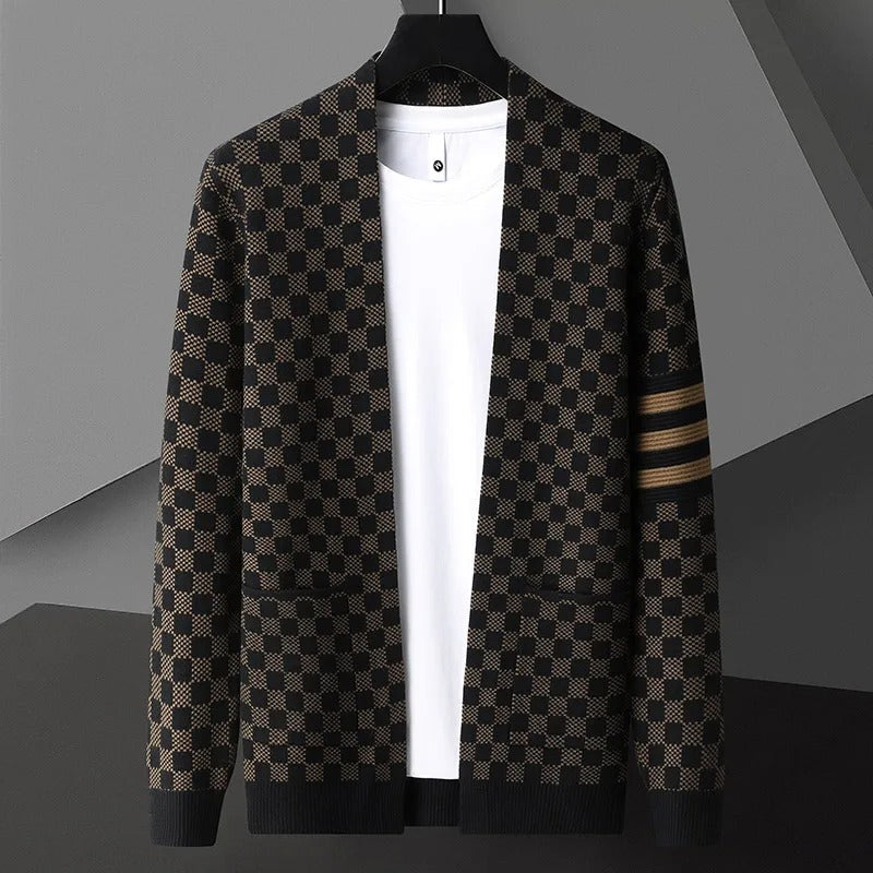 Garrett | Herren-Strickjacke aus Wollstrick mit Karomuster