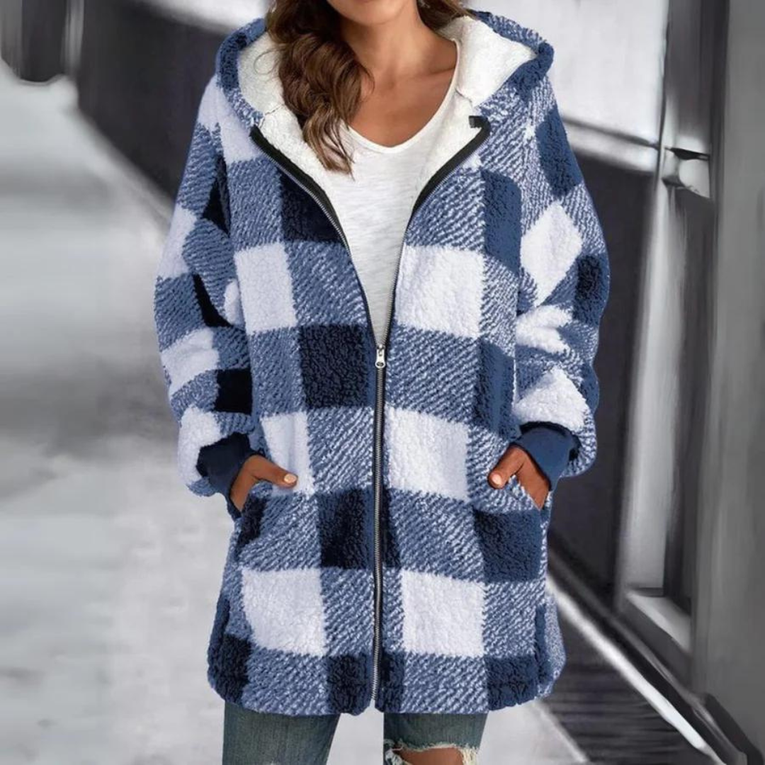 Naya | Damen Karierte Kapuze Jacke | Übergroße
