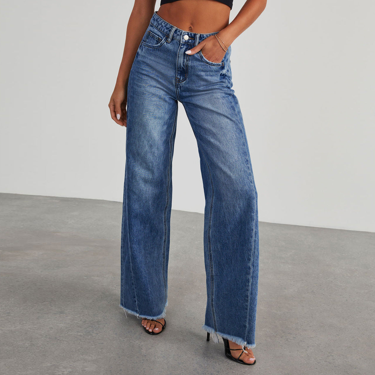Bequeme Damen Slim Fit Hose mit weitem Bein