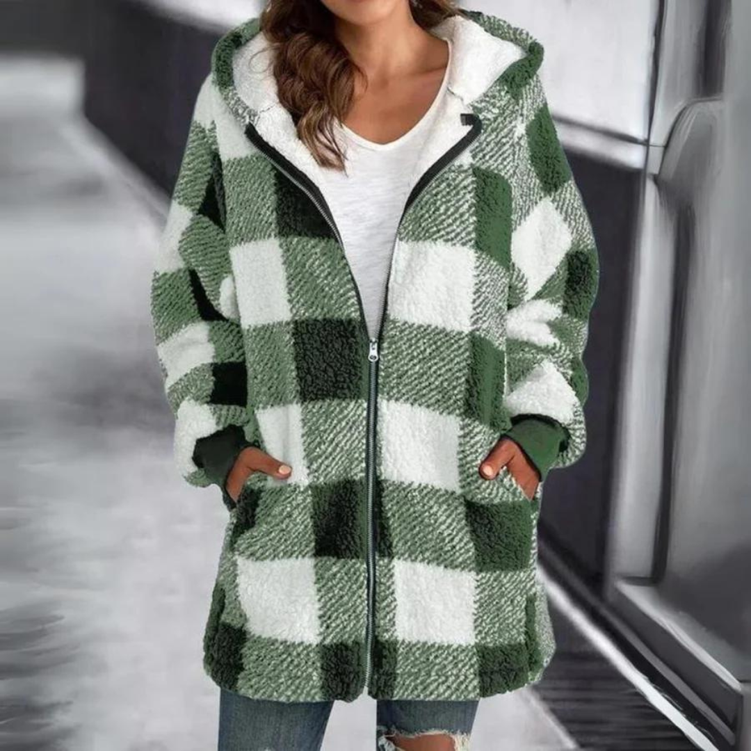 Naya | Damen Karierte Kapuze Jacke | Übergroße