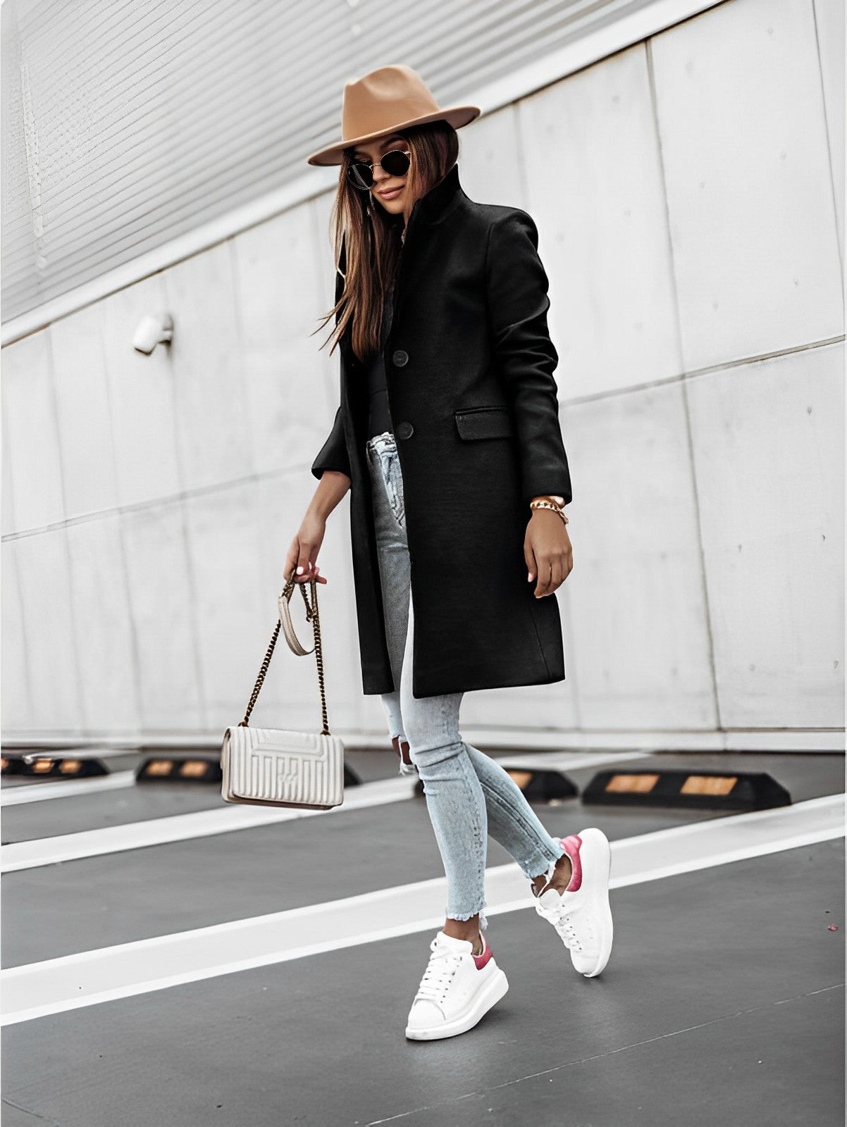 Chona | Damen Lässiger Winter Trench Mantel | Lang