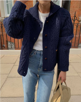 Sarahh | Damen Strick Knopf Daunen Strickjacke | Lässig