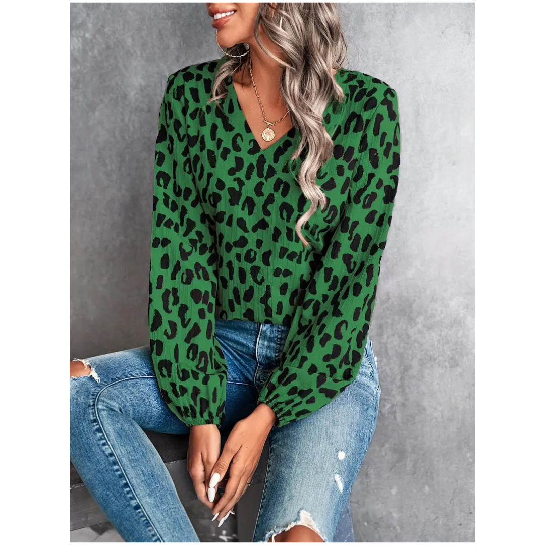 Paula | Damen Casual Leoparden Mustert Bluse | V-Ausschnitt