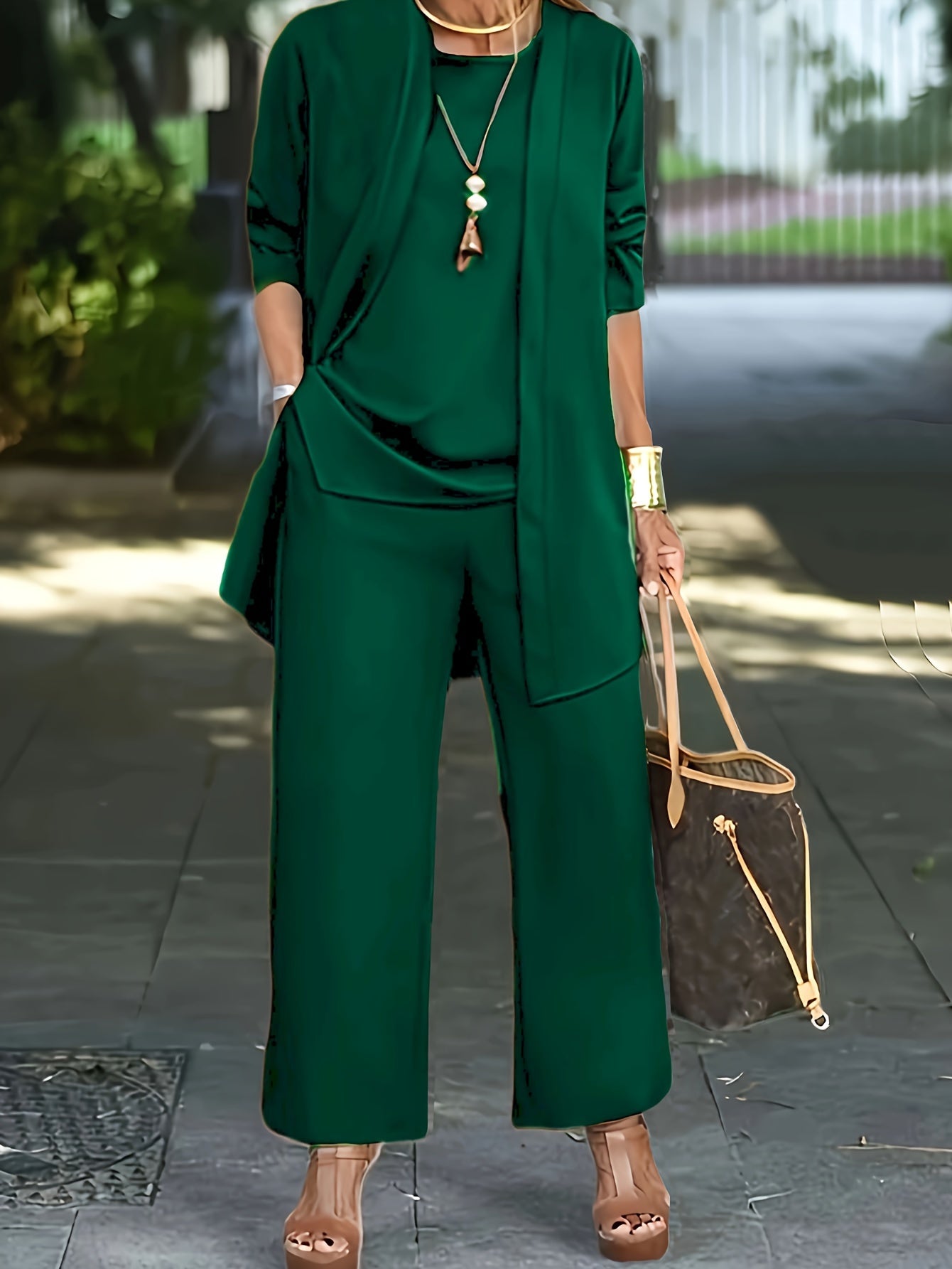 Rian | Damen Elegantes Langes 3-Teiliges Set | Strickjacke