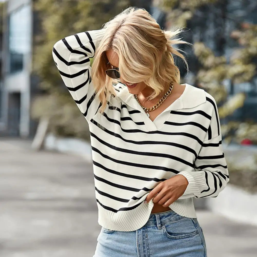 Mellyn | Damen Gestreiftes Lässiges Sweatshirt | Übergröße
