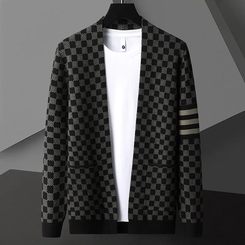 Garrett | Herren-Strickjacke aus Wollstrick mit Karomuster