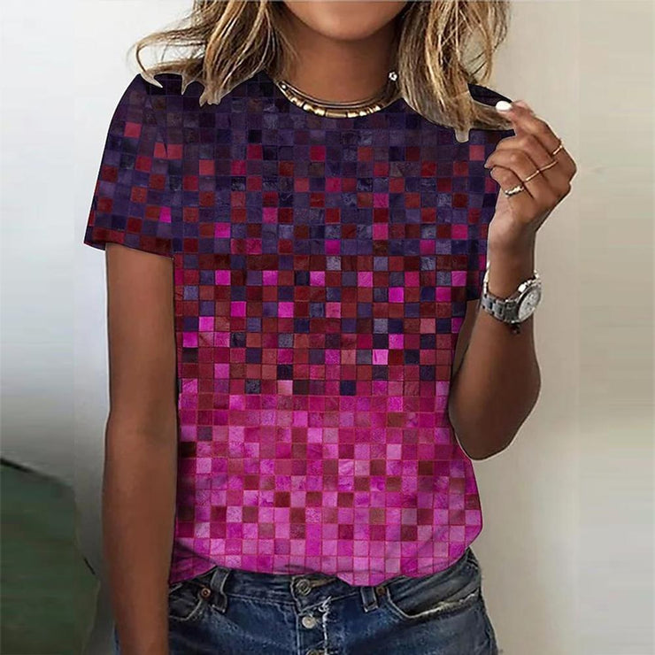Anisa - Fuchsia Farbblock-Top mit kurzen Ärmeln