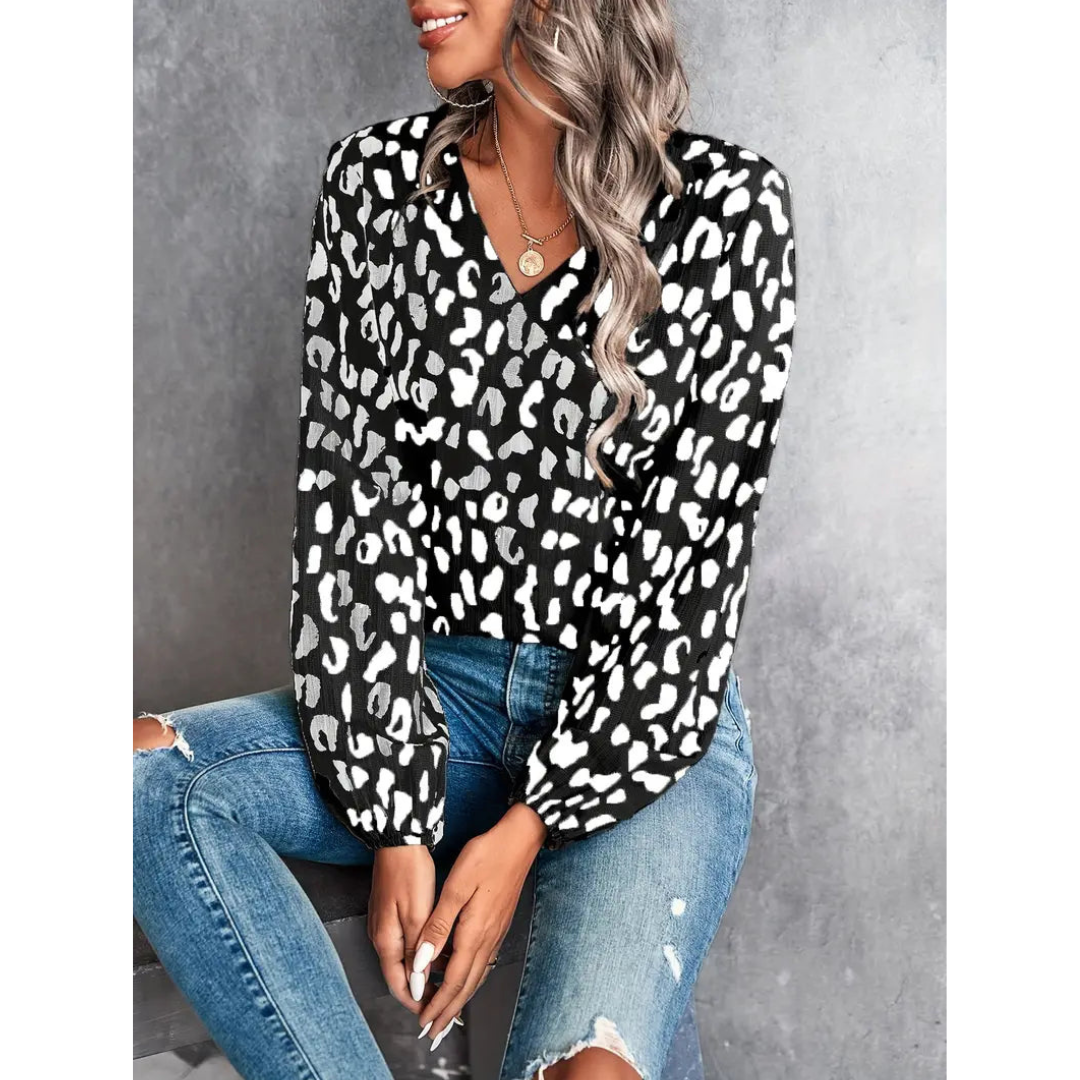Paula | Damen Casual Leoparden Mustert Bluse | V-Ausschnitt