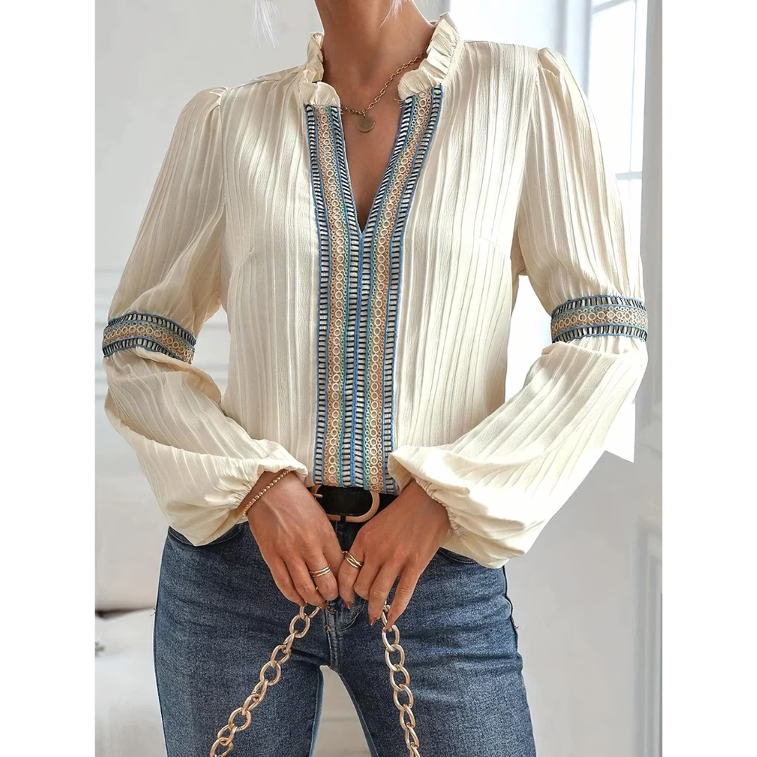 Eileen | Damen Lässiger V-Ausschnitt Bluse | Langarm