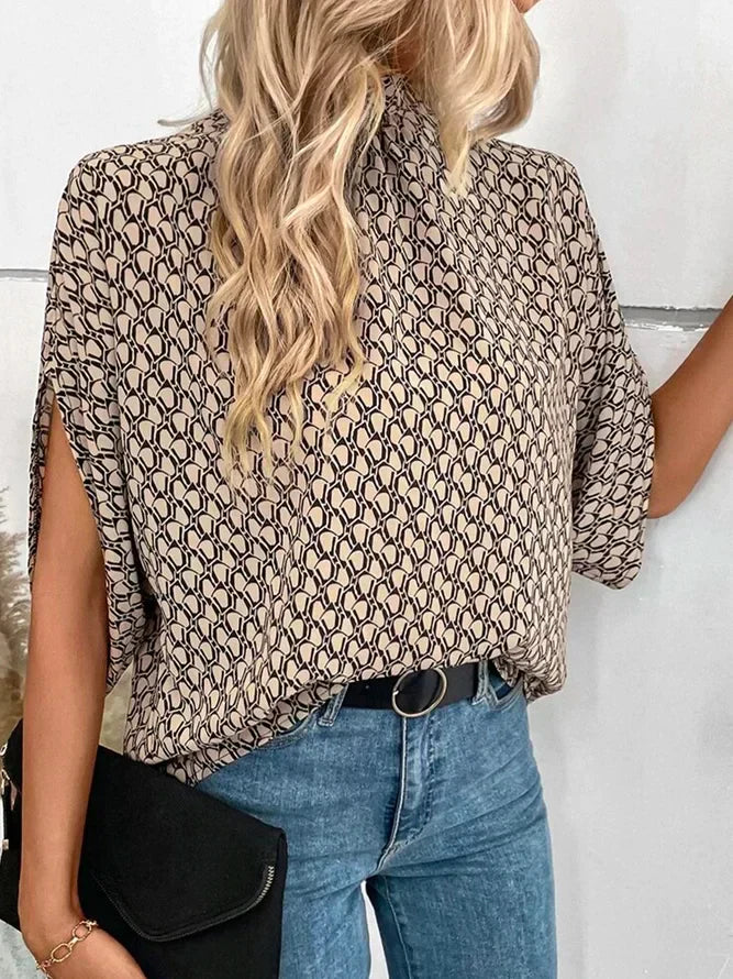 Avril - Retro Print Mock Neck Top