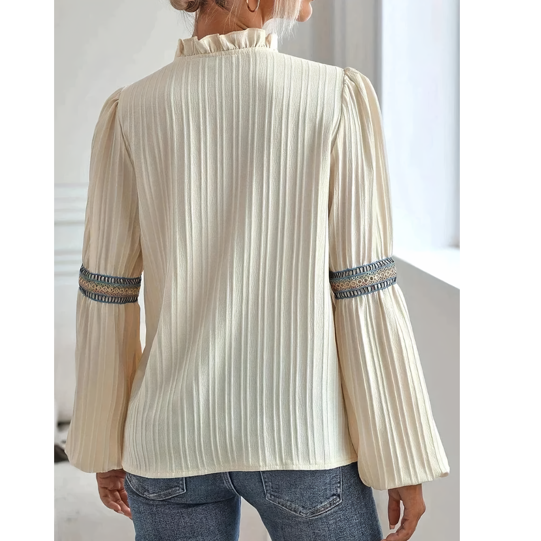 Eileen | Damen Lässiger V-Ausschnitt Bluse | Langarm