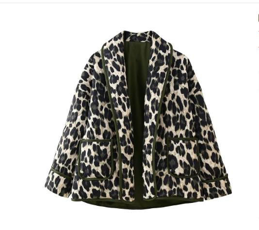 Lizarey | Damen Lässiger Leopard Knopf Daunen Strickjacke | Warme