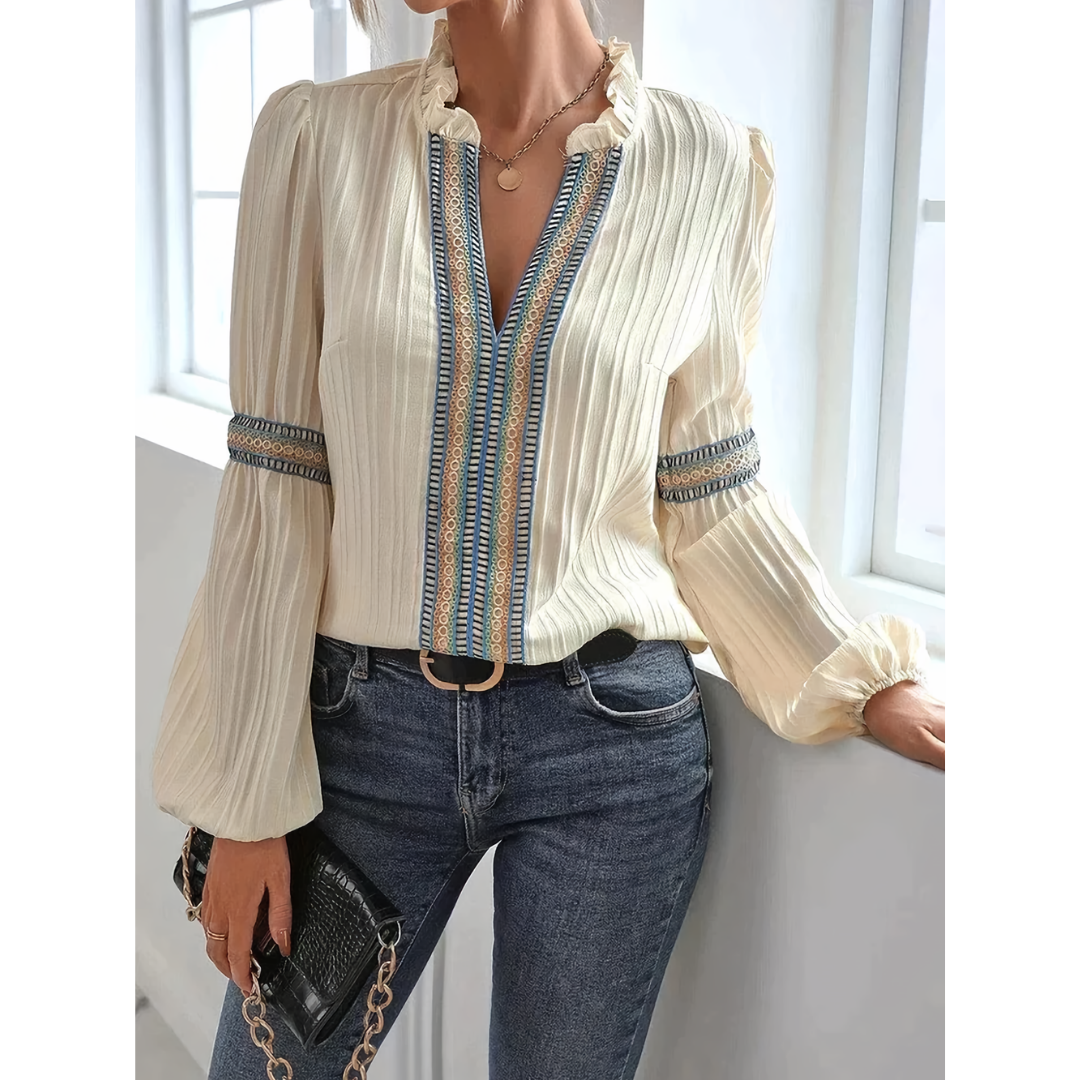 Eileen | Damen Lässiger V-Ausschnitt Bluse | Langarm