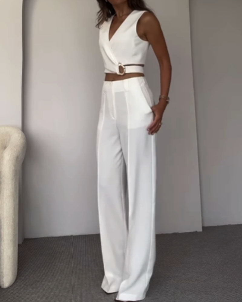 Leinen-Crop-Top und lange Hose - Jules