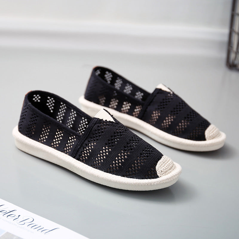Flache Sohle Canvas Espadrilles mit Seilakzent