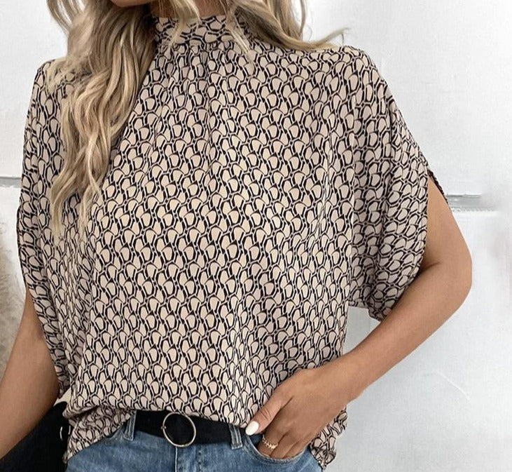 Avril - Retro Print Mock Neck Top