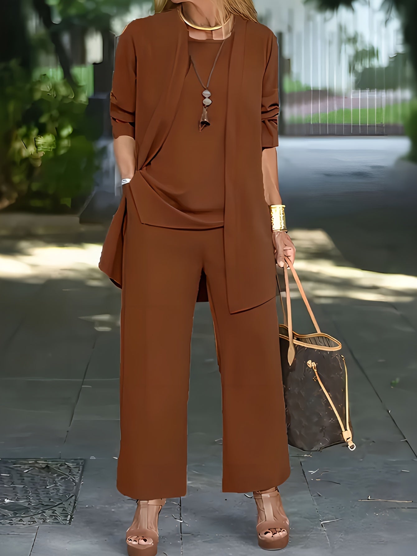 Rian | Damen Elegantes Langes 3-Teiliges Set | Strickjacke