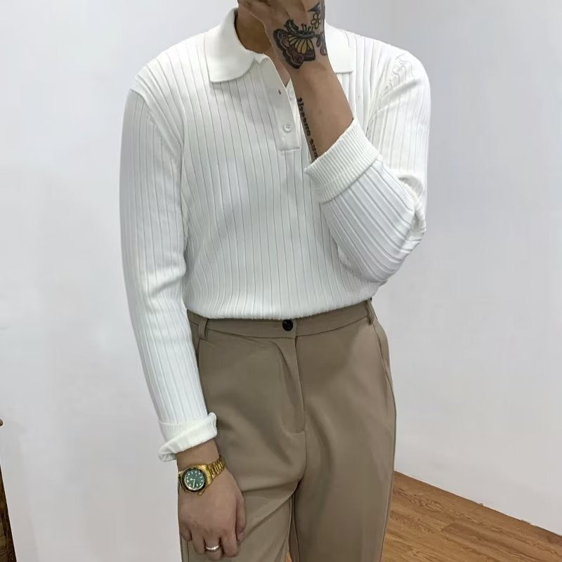 Chris - Geripptes langärmeliges Poloshirt