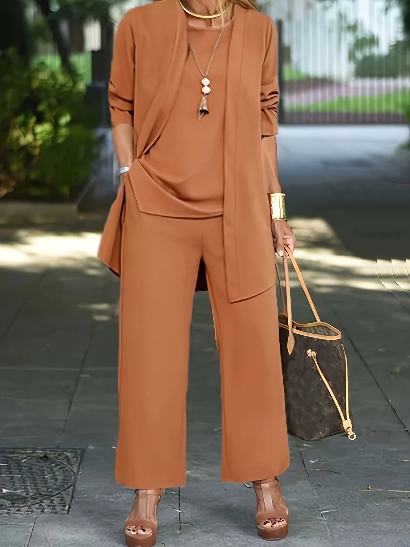 Rian | Damen Elegantes Langes 3-Teiliges Set | Strickjacke