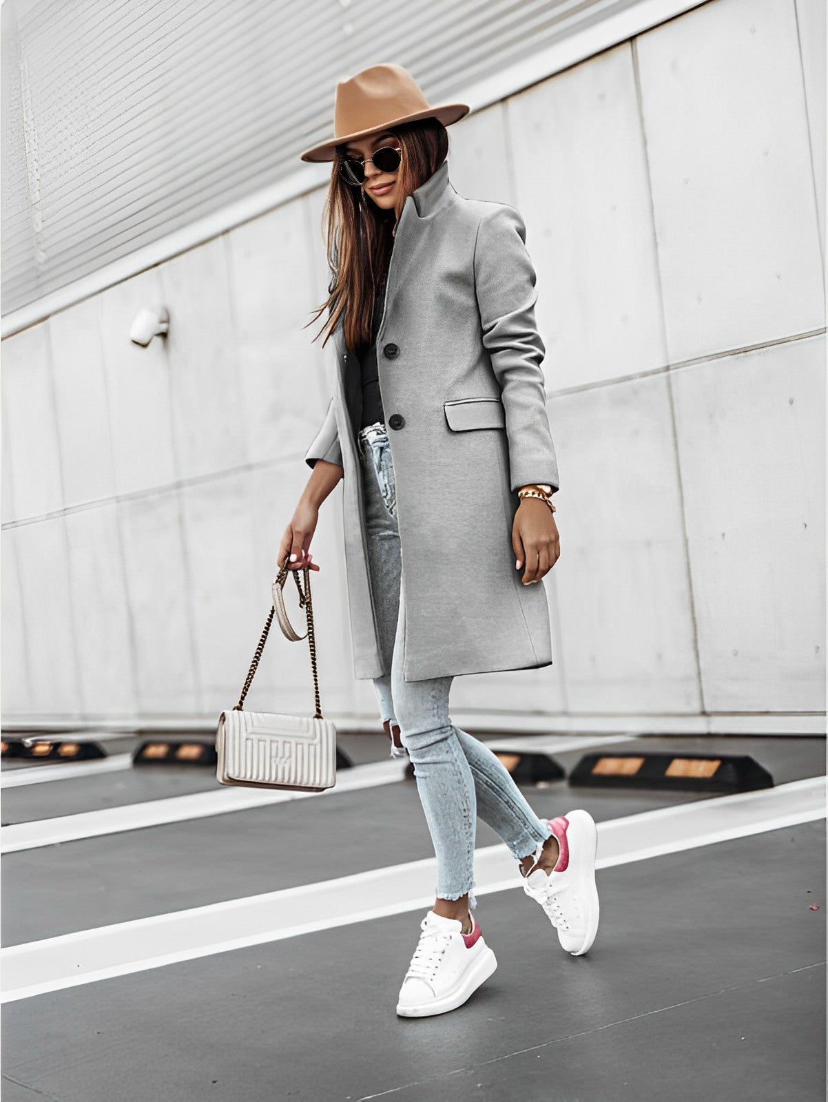 Chona | Damen Lässiger Winter Trench Mantel | Lang