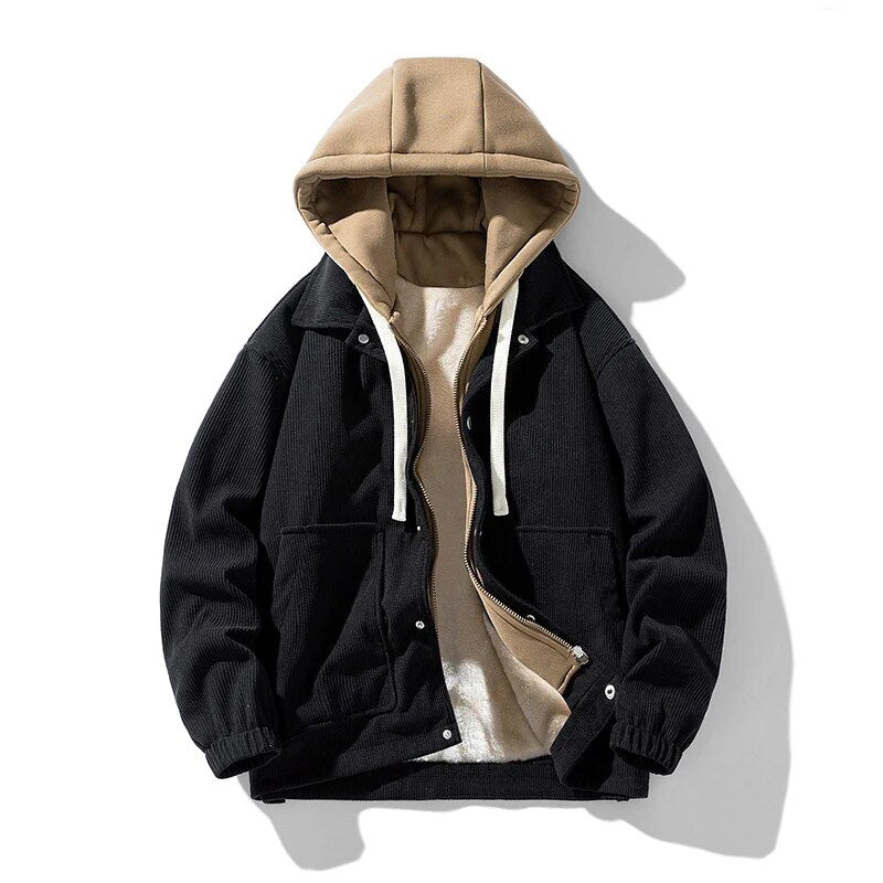 Herrenjacke aus samtigem Cord mit Kapuze - Ultra bequem und gefüttert