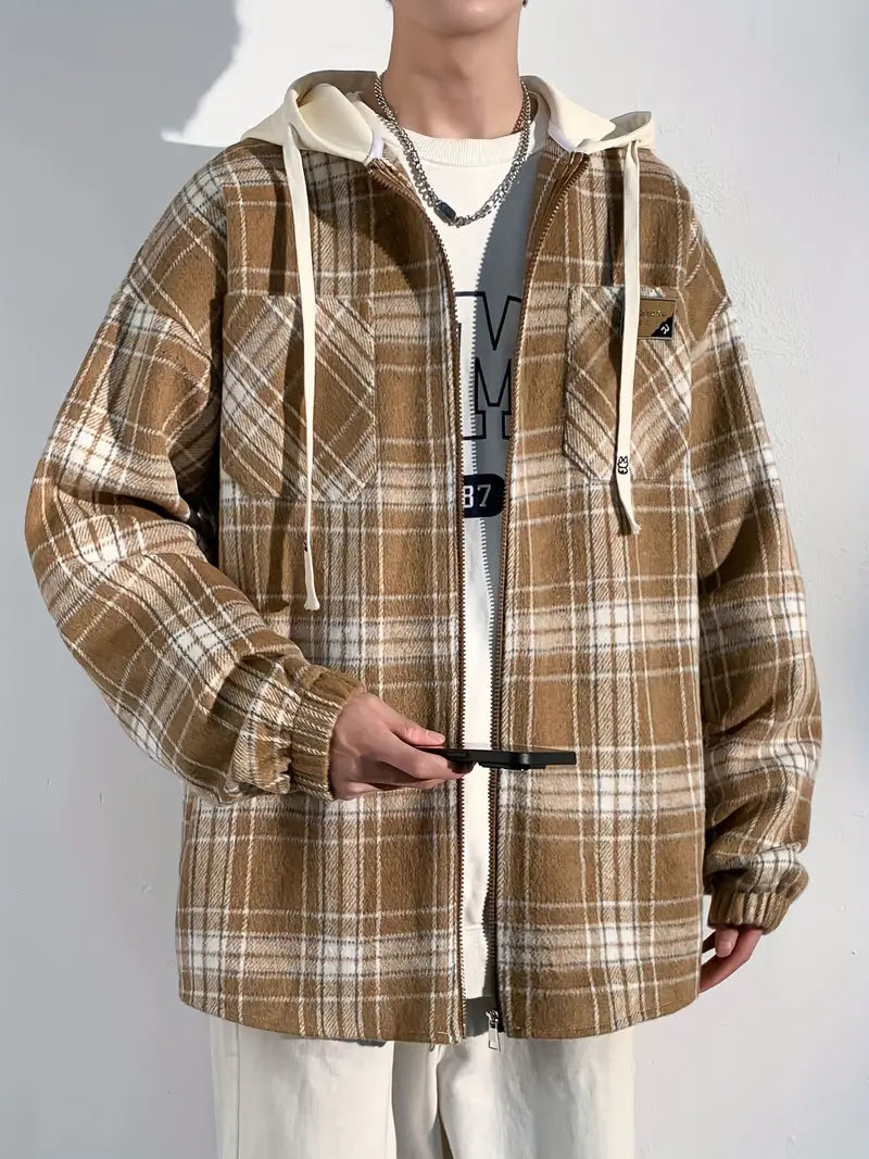 Vintage karierte Herren Kapuzenjacke - Bequemer lässiger Baumwollkomfort