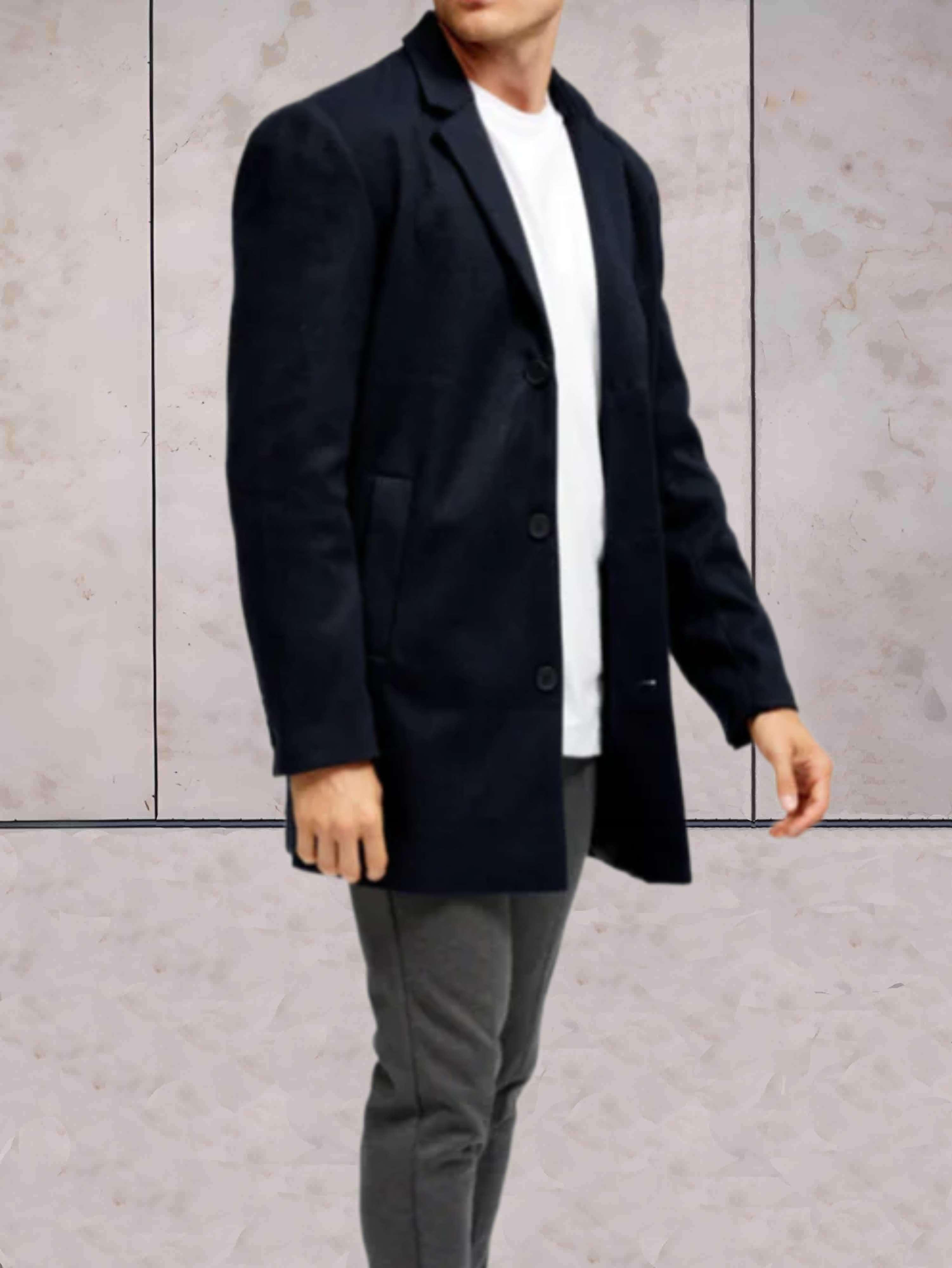 Ethan - Warmer Wollmantel mit gekerbtem Kragen, Taschen und Knopfverschluss