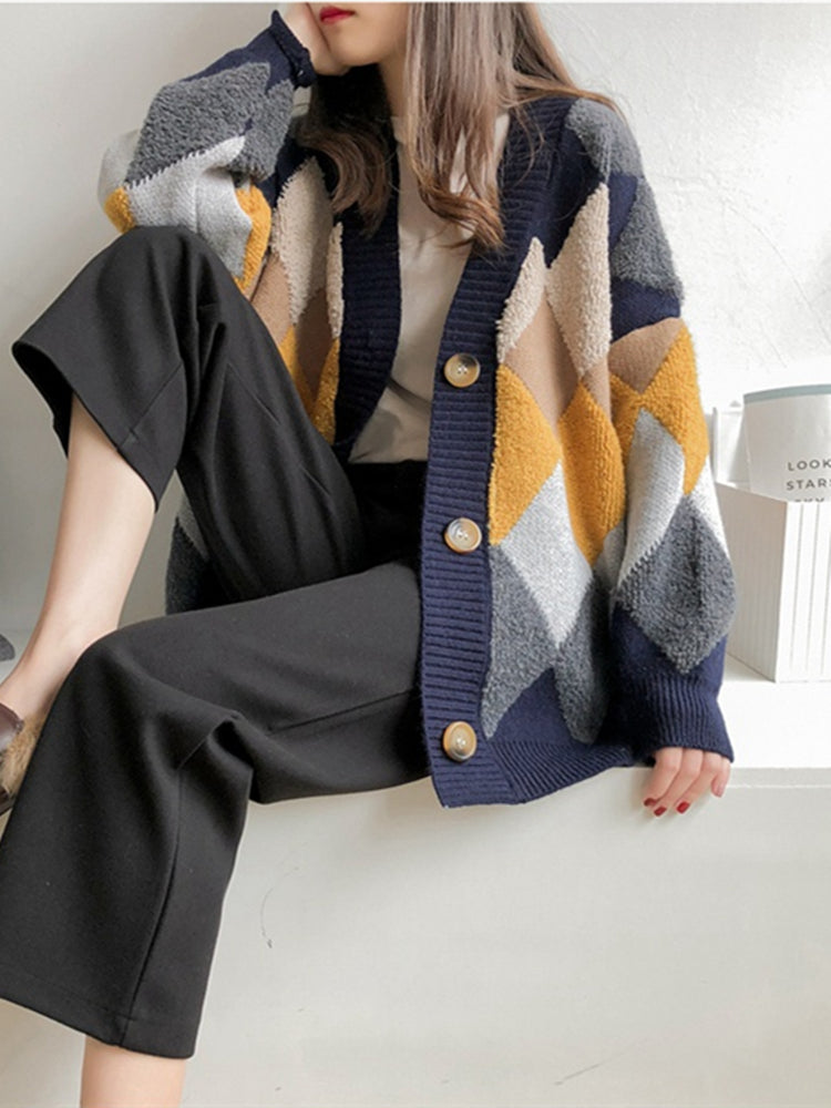 Cyrelle | Übergroßer Cardigan mit Argyle-Muster für Damen