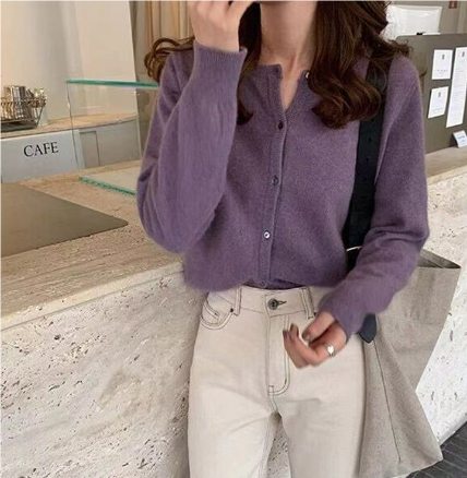 Leslie | Damen Stilvoll Lässig Strickjacke | Knopf Daunen