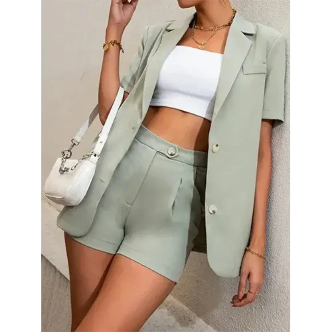 Danniey | Damen Sommer Kurzarm Blazer Und kurz Satz | Zweiteilig