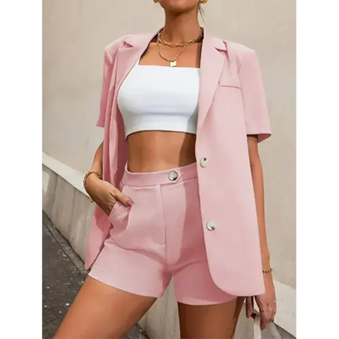 Danniey | Damen Sommer Kurzarm Blazer Und kurz Satz | Zweiteilig