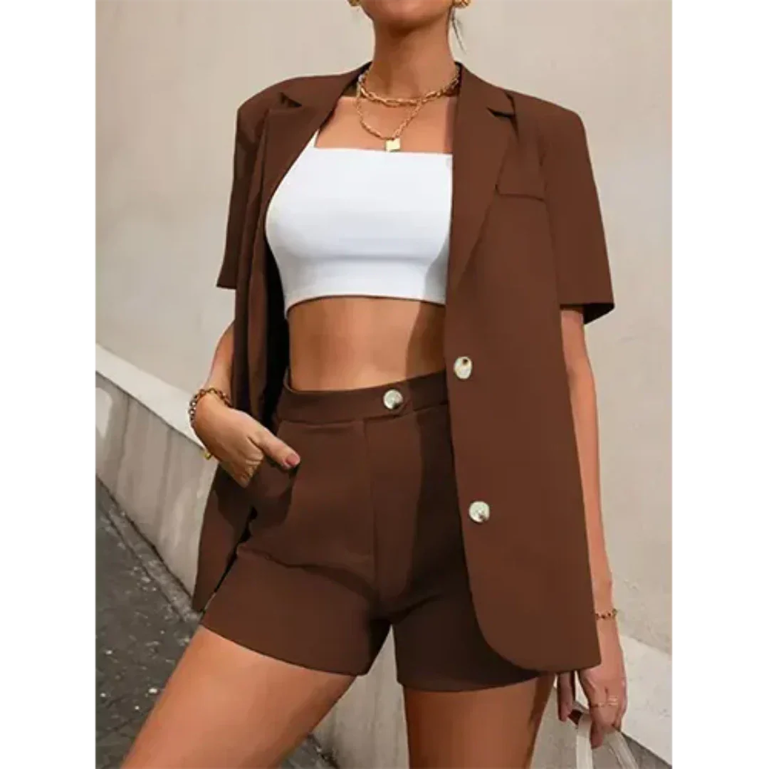 Danniey | Damen Sommer Kurzarm Blazer Und kurz Satz | Zweiteilig