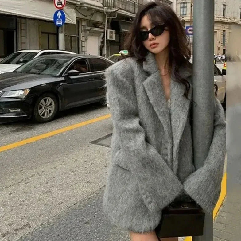 Andera | Plüsch Frühjahrs-mantel mit Taschen für Damen