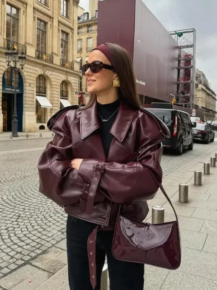 Elegante kurze Lederjacke für Damen - Ideal für Herbst und Winter