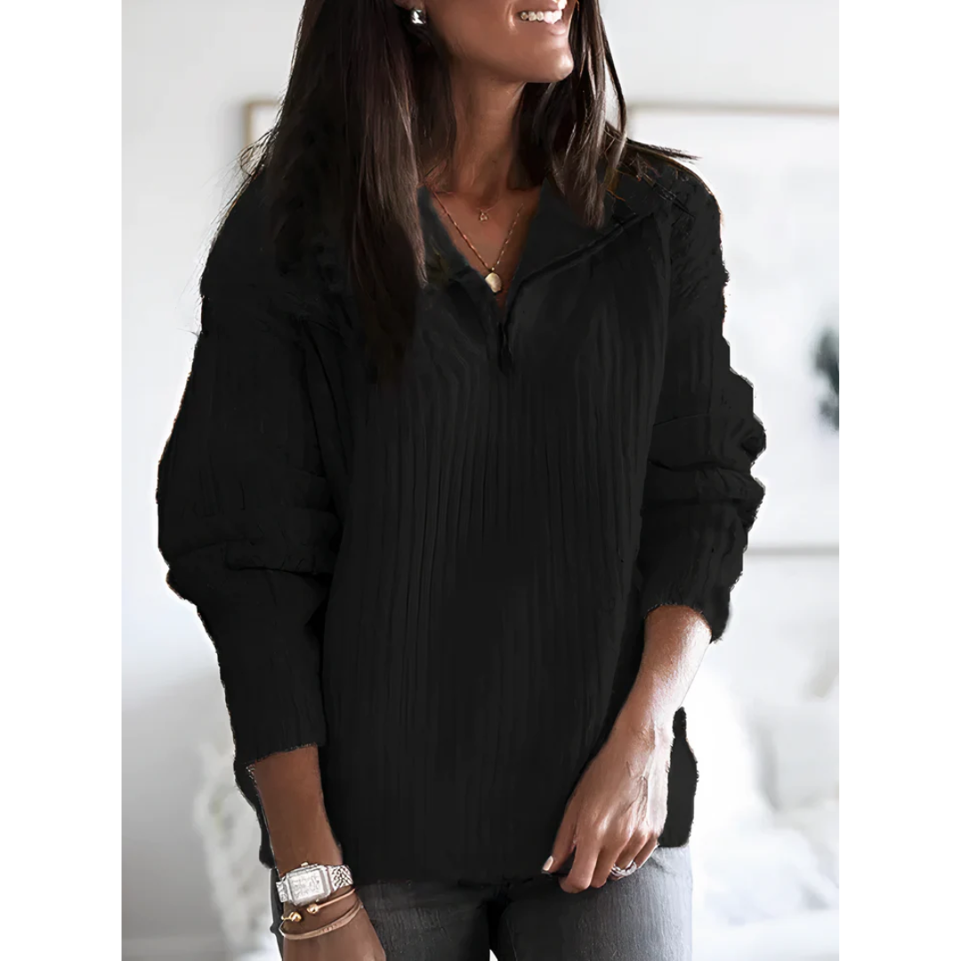 Melina | Damen Strickt Winter Pullover | Reißverschluss