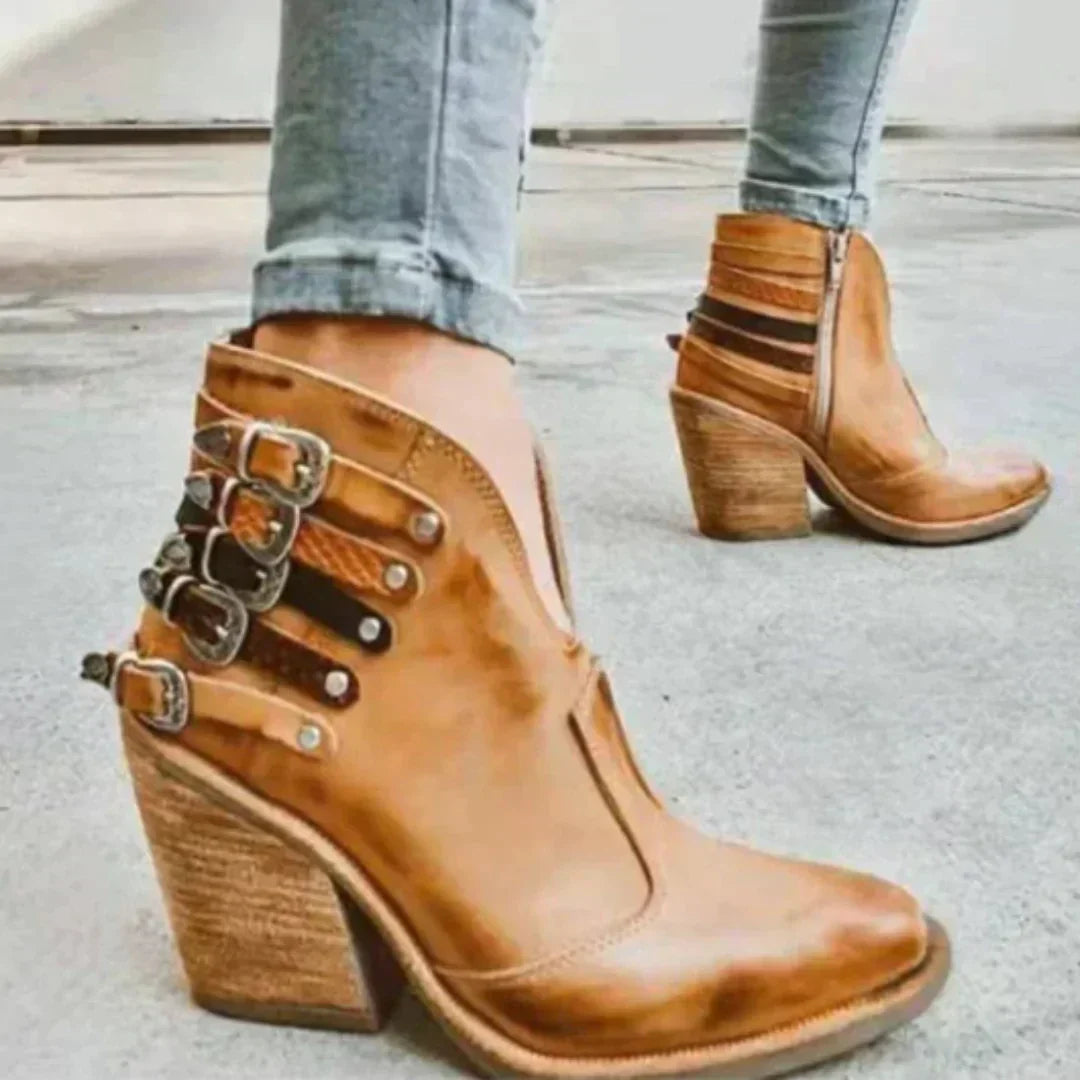 Addilyn | Damen Jahrgang Knöchel Stiefel | Mittlere Absätze
