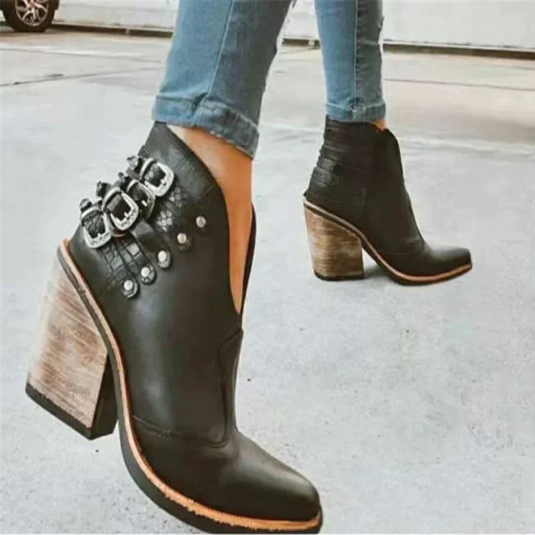 Addilyn | Damen Jahrgang Knöchel Stiefel | Mittlere Absätze